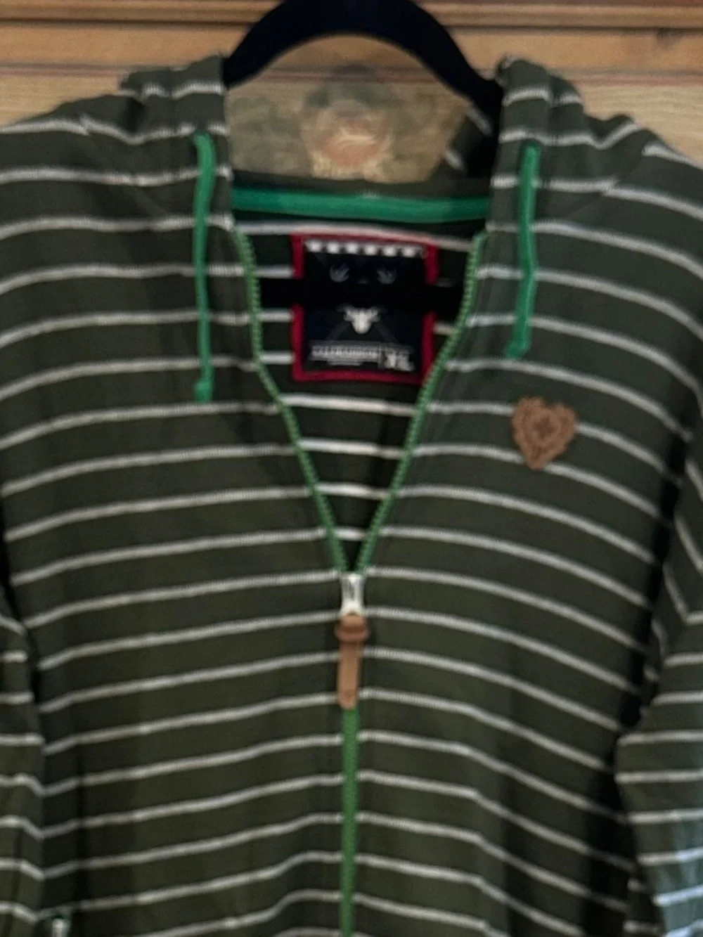 Men's ALPRAUSCH - Olive Green / White Striped Zip Hoody - Size XL - Picture 3 of 16